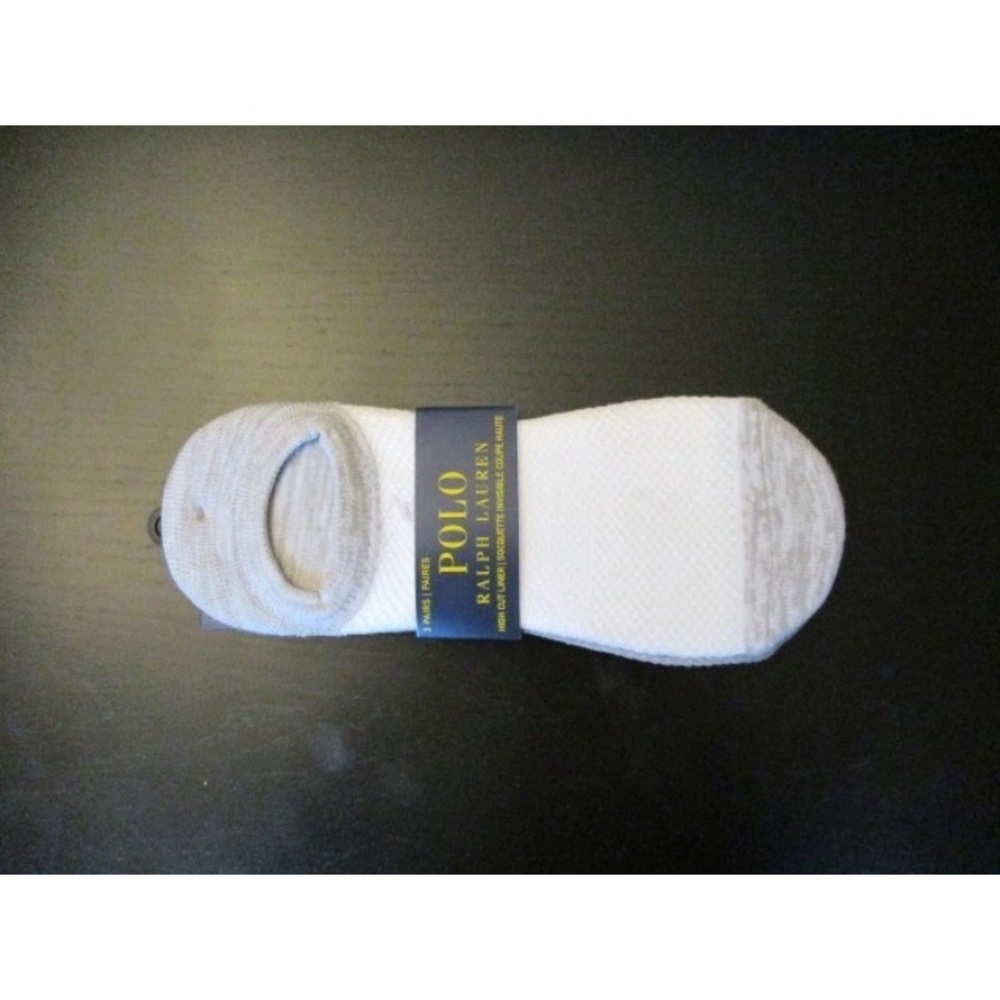 3 pairs Polo by Ralph Lauren Womens High Cut Casual White and Gray Liner socks